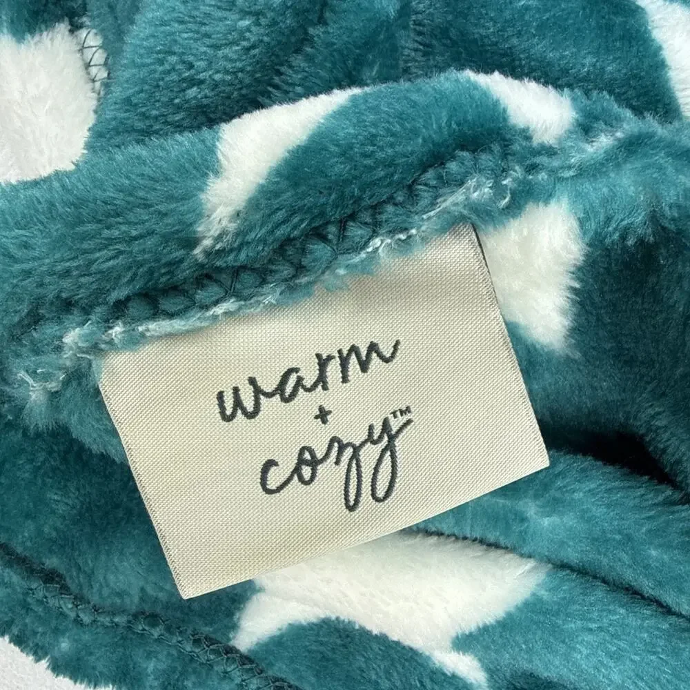 Warm & Cozy Oversized Fleece Wearable Blanket Poncho Teal Stars